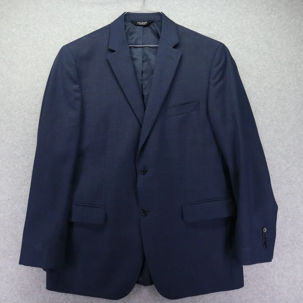 Jos A Bank Blazer Mens 44L‎ Tailored Wool 2-Button Suit Jacket Coat Blue Plaid